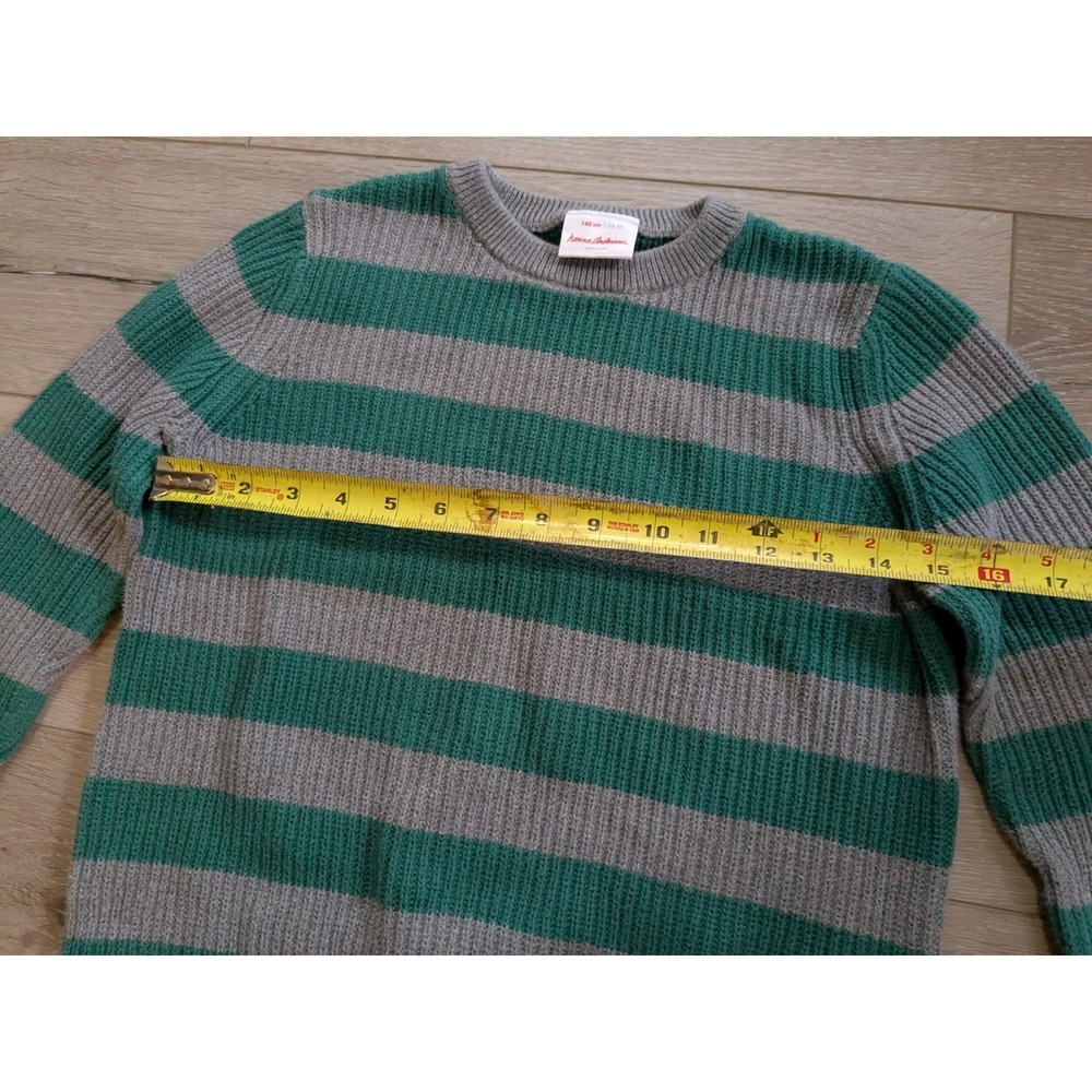 Hanna Andersson Knit Striped Sweater Green Gray Boys 140 US 10 - Picture 3 of 5